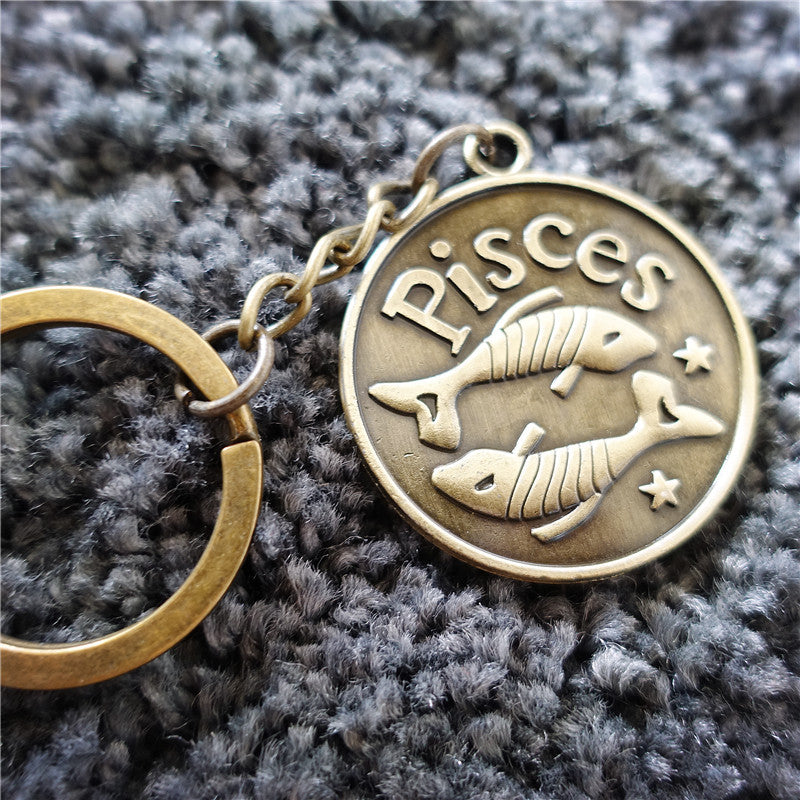 Wholesale 12 Constellations Retro Metal Keychains